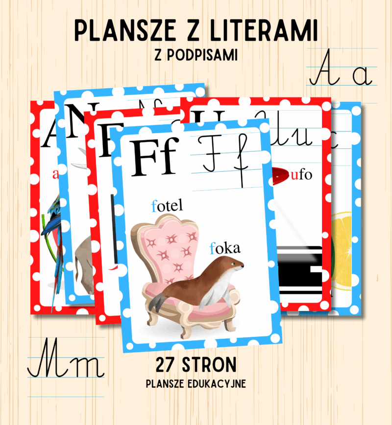 plansze z literami z podpisami